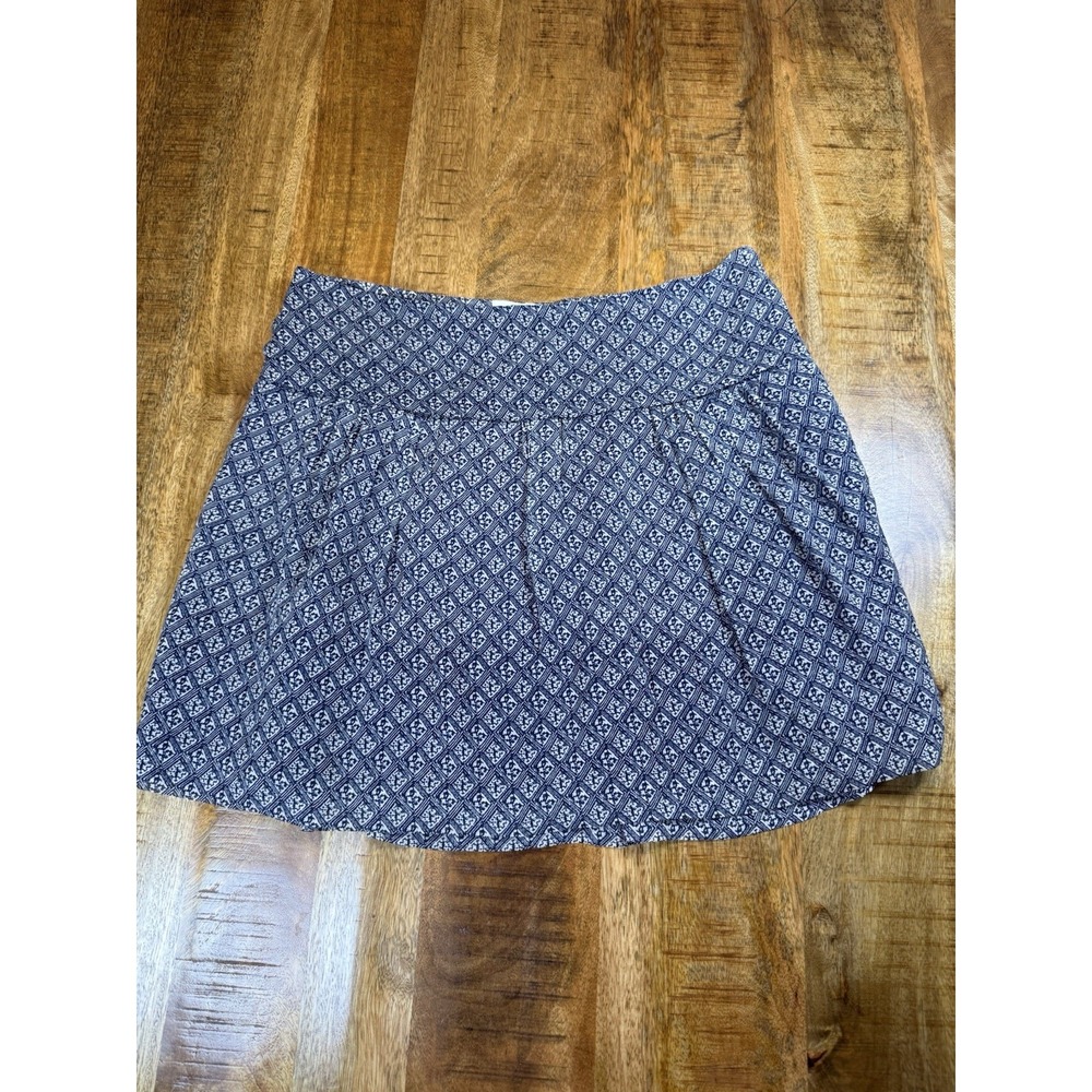 Madewell 1937 Silk Pleated Mini Skirt Size 10 Navy Cream Geometric Print
